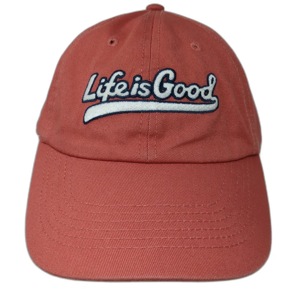 Life is Good Baseball Cap Pink One Size Adjustable Hat Script Logo Slideback